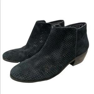 Sam Edelman “PIPP” Perforated Black Suede Leather Booties Size 7.5 M
